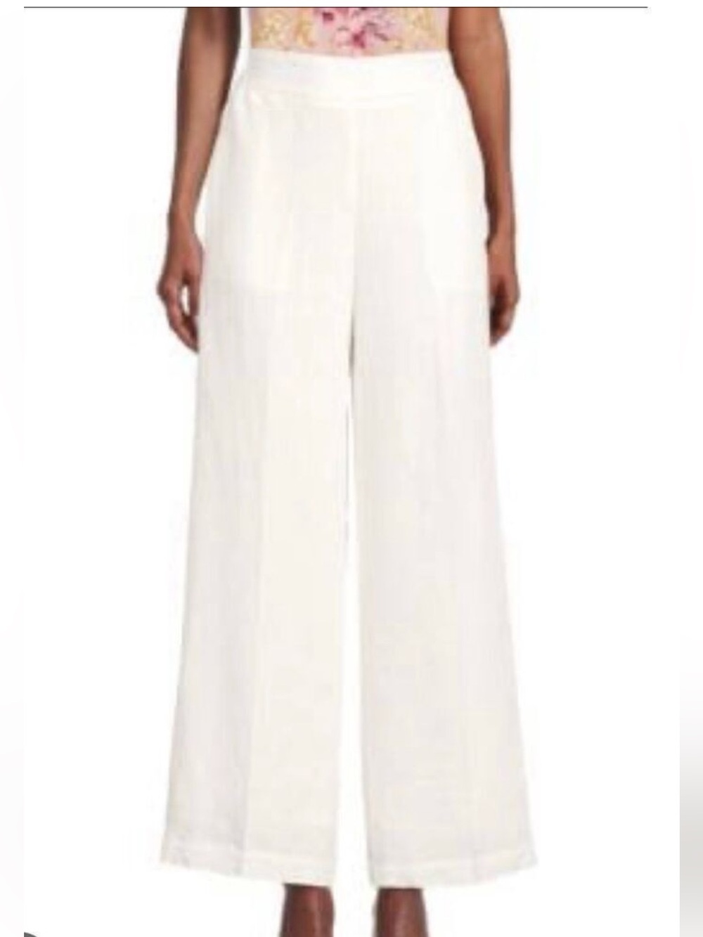 T Tahari  Wide-Leg White Linen Blend Lined Pants with Pockets Size Large